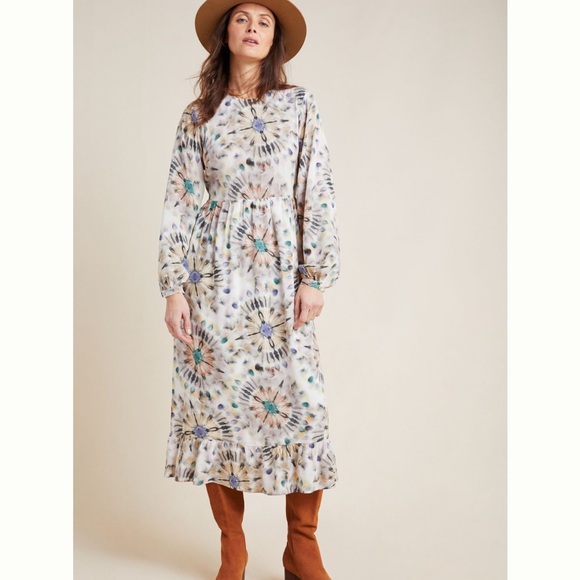 ✨ Anthropologie Chiara Watercolor Midi Dress Sz 12 - Picture 2 of 7